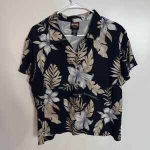 Harley-Davidson Floral‎ Button Down 100% Silk-  Women's 2XL